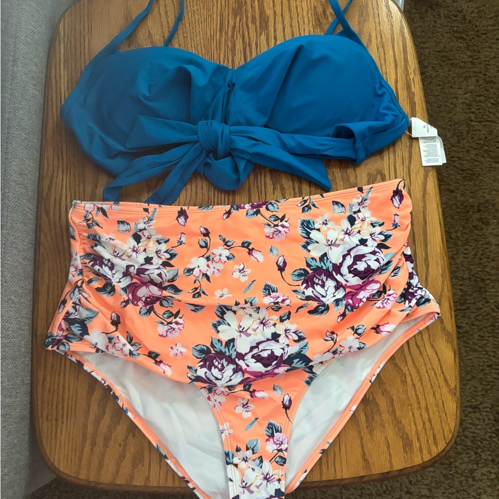 Blue and Floral Bikini Set
